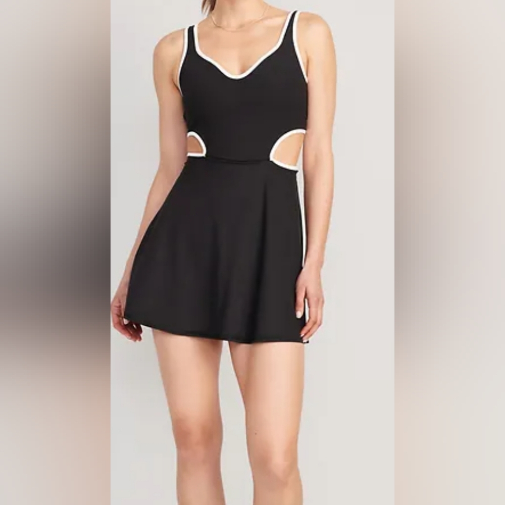 Old Navy Power Soft Fit &Flair Shelf-Bra Support Cutout-Waist Dress Size L